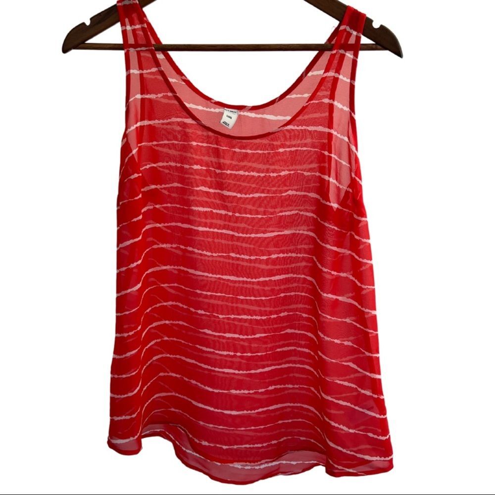 Old Navy Womens Large Orange White Striped Sheer Tank Top Lightweight Sleeveless